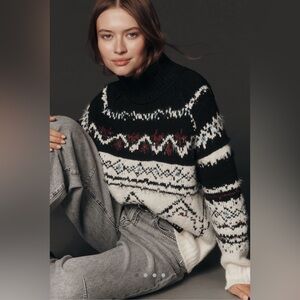NWT Anthropologie Pilcro Black and White Cotton Blend Fairisle Women's Sweater